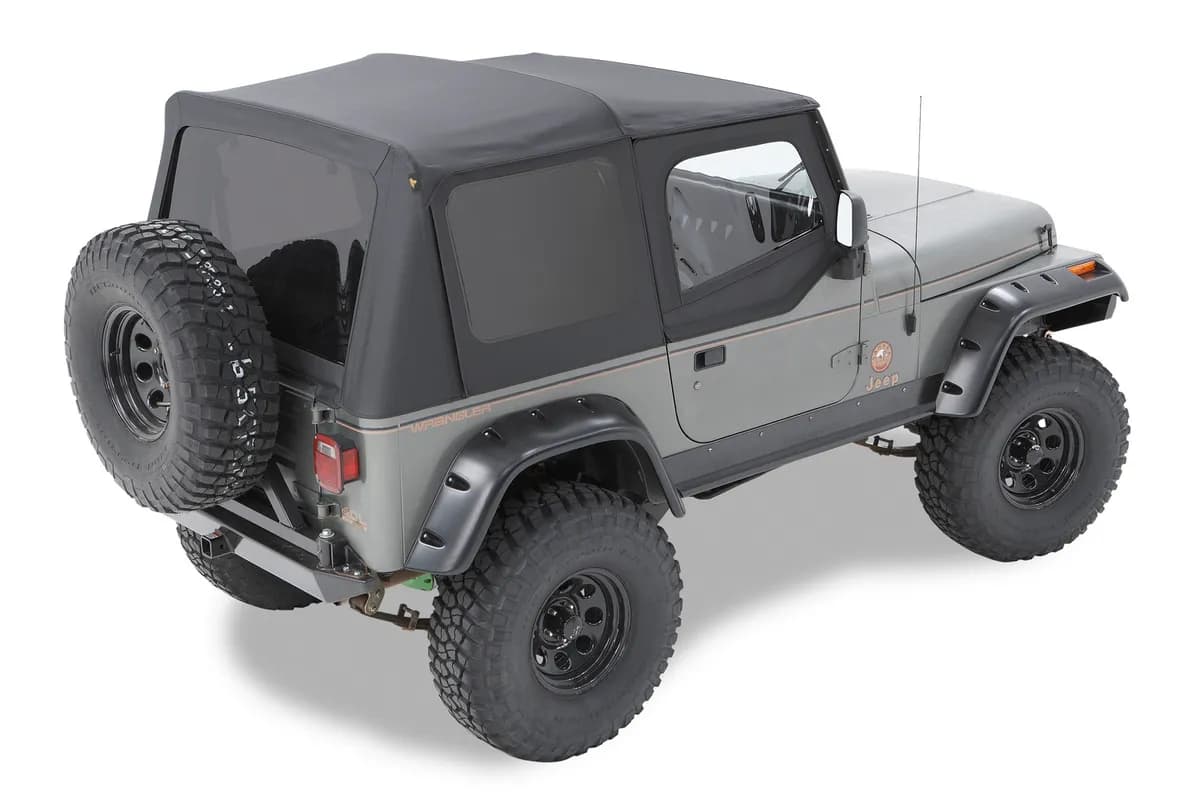 Black Crush Replace-a-Top Replace-a-Top Fabric-only Soft Top Jeep 87-87 Wrangler; Includes door skins; Clear side and rear windows