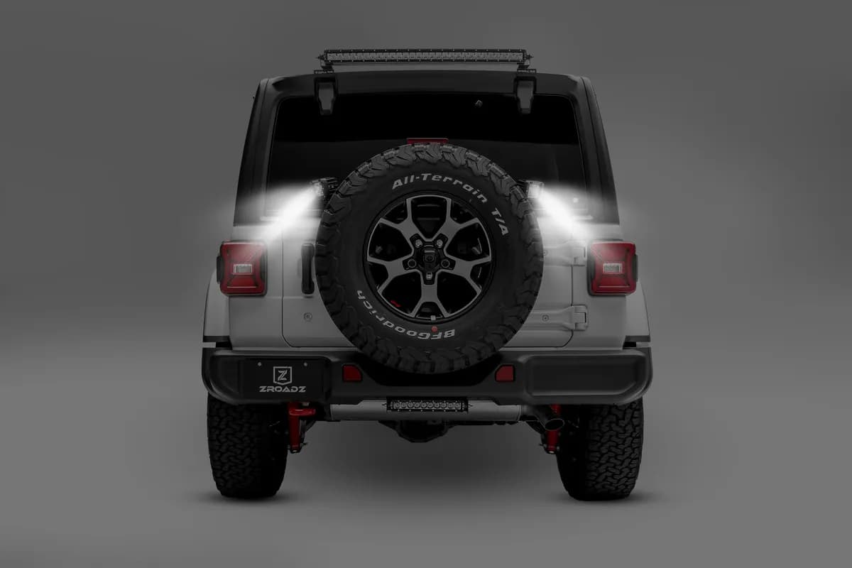 ZROADZ Rear Tire Carrier Mounting Bracket Kit w/2 - 3in Cube LED Lights and Wire Harness - JL