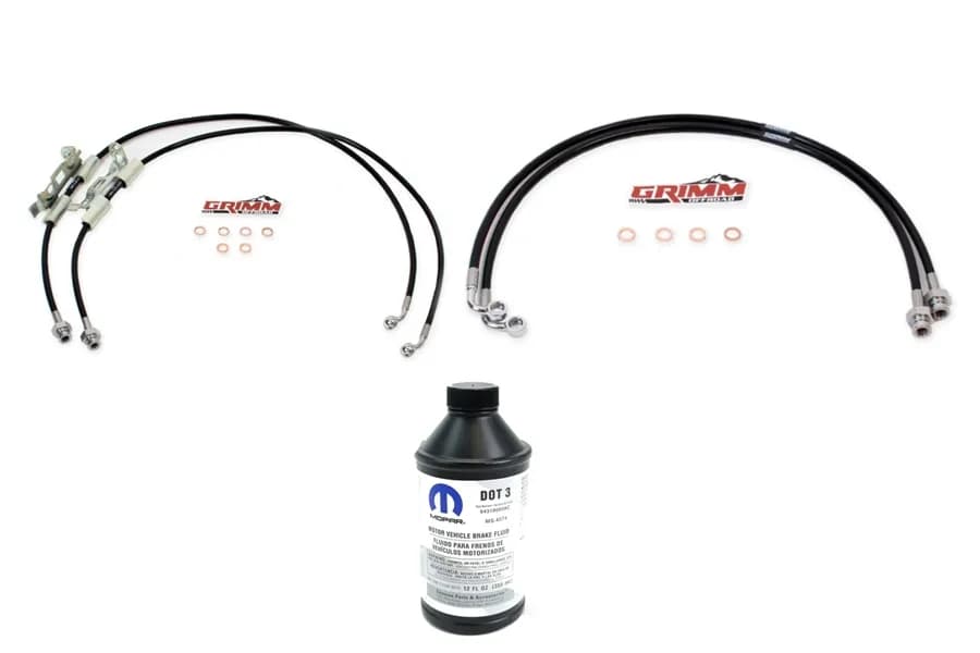 Grimm Offroad Front and Rear Brake Lines w/ Brake Fluid Package - JT/JL/JK