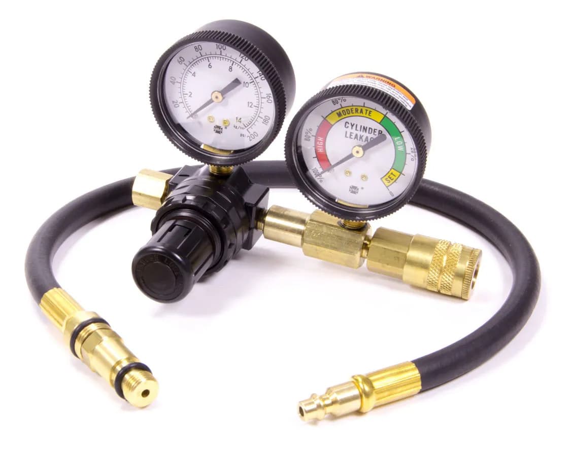 Leakdown Tester Kit Dual Gauge 14mm and 18mm Spark Plug Hole Adapters White Dial Faces Proform