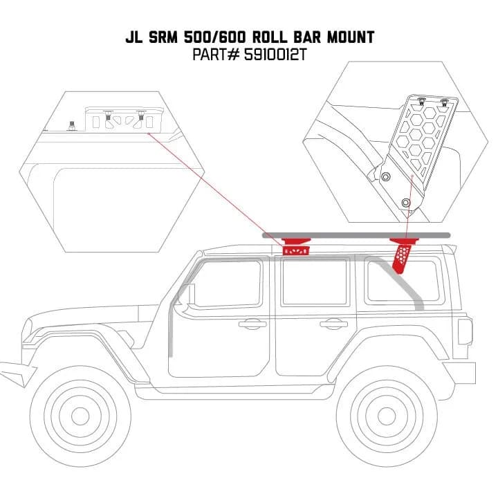 18c Wrangler Jlu Mounts to Roof And Roll Bars Black Mount Kits