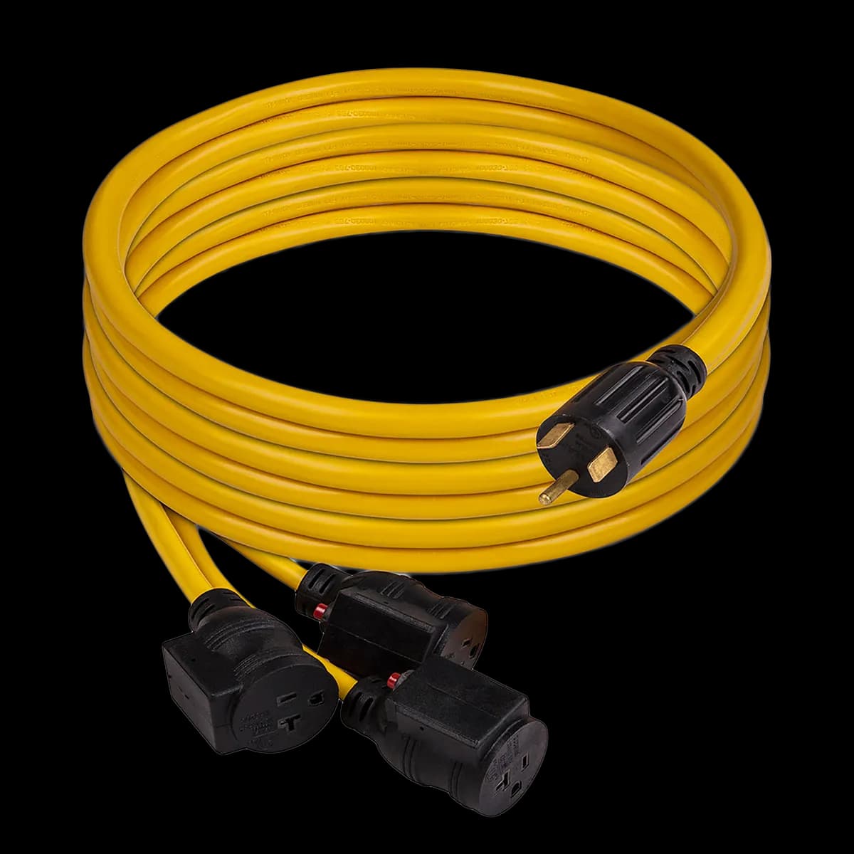 25' Heavy Duty TT-30P to (3)5-20R Portable Generator Power Cord With Storage Strap