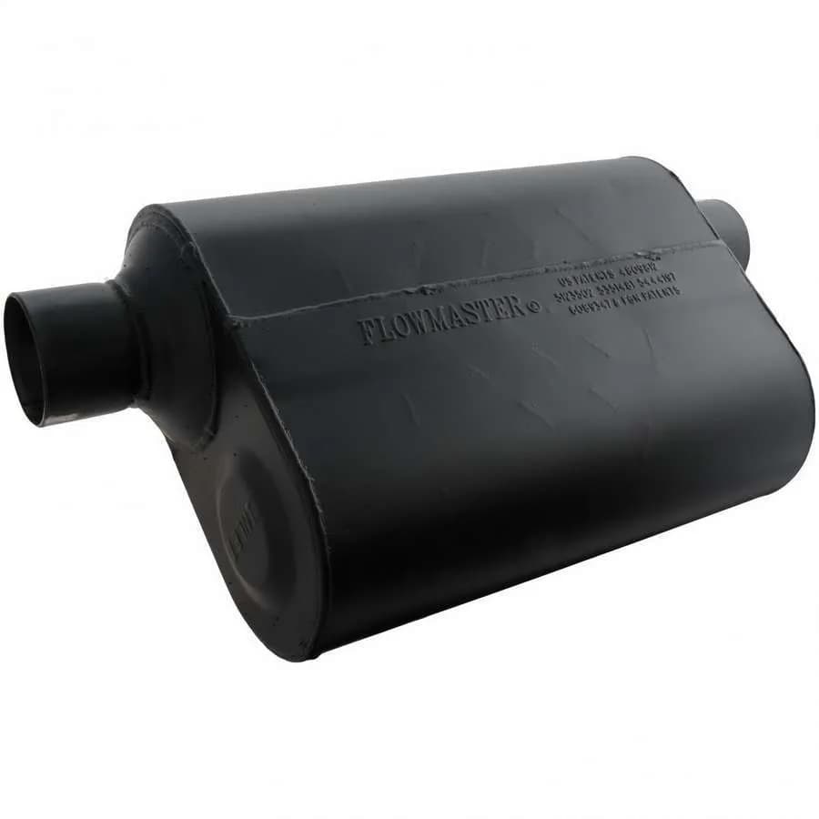 Super 40 Series Muffler 2.50in IN (O) / OUT (O) Same Side Offsets: ea 16 Gauge Aluminized Steel