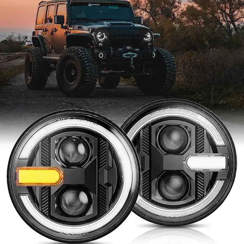 "US ONLY 7"" Halo Headlights with DRL & Turn Signal for 1997-2018 Jeep Wrangler"