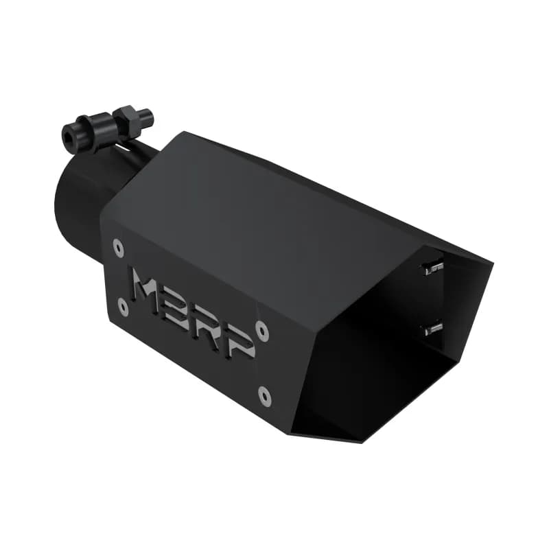 Armor BLK Exhaust Tip; 2.5 in. Inlet Diameter; 10 in. Length; Stainless Steel; Black Coated; 4 in. Tip; w/Logo Plate;