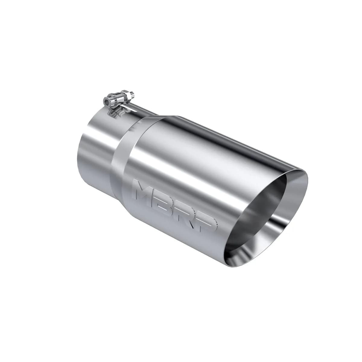 Armor Pro Exhaust Tip; 5 in. Inlet Diameter; 6 in. Outlet Diameter; 12 in. Length; Dual Wall; Angled; T304 Stainless Steel; Mirror Polished;