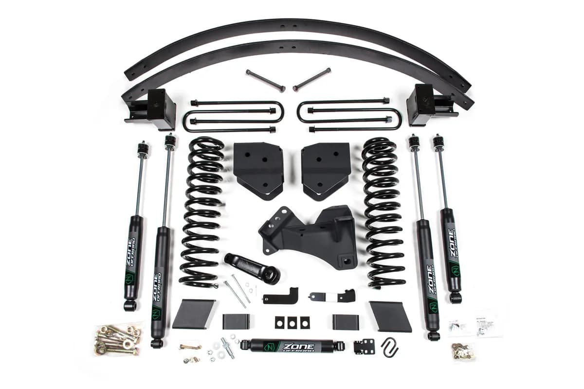 17-19 Ford F-250/F-350 Super Duty 6 Inch Lift Kit 3 Inch Rear Block Diesel 3 Leaf Main Nitro Shocks Zone Offroad