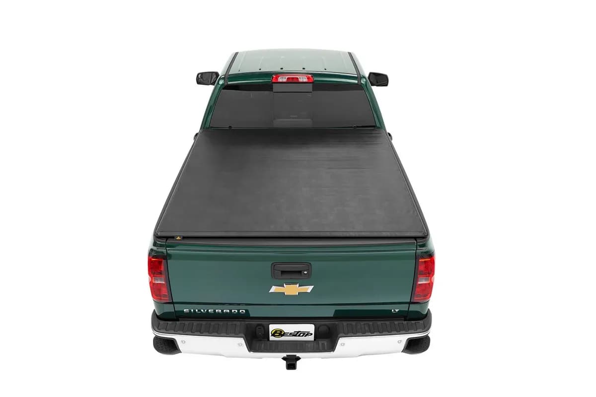Soft Tonneau Cover EZ-Roll For 2019-2024 Silverado/Sierra 1500 6.5 Foot Black Tailgate Spoiler Not Included Bestop