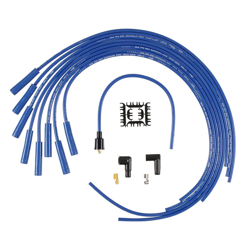 Spark Plug Wire Set- 8mm - Blue Wire with Blue Straight Boots - 4040B, Spark Plug Wires, Super Stock, Spiral Core, 8mm, Blue, Set