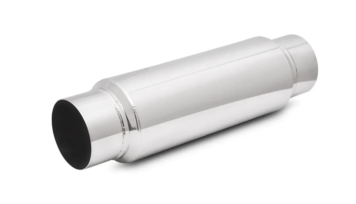 Large Diameter Bottle Style Resonator; 3 in. Inlet/Outlet ID; 5 in. Body OD; 18 in. Overall Length; 14 in. Body Length;