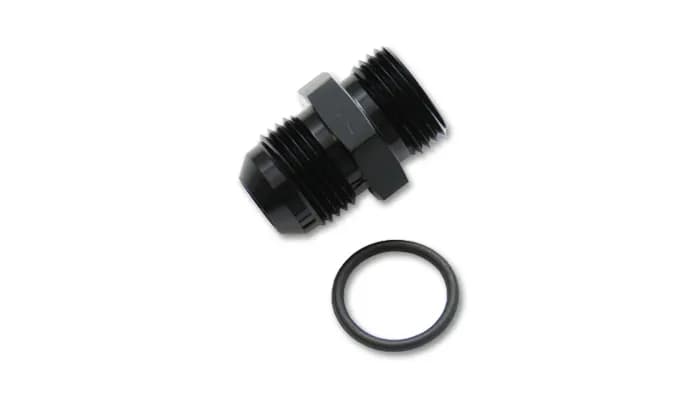 Male AN to Male ORB Straight Adapter Fitting; -12AN; -8AN ORB; 6061 Aluminum; Black Anodized; w/O-Ring;
