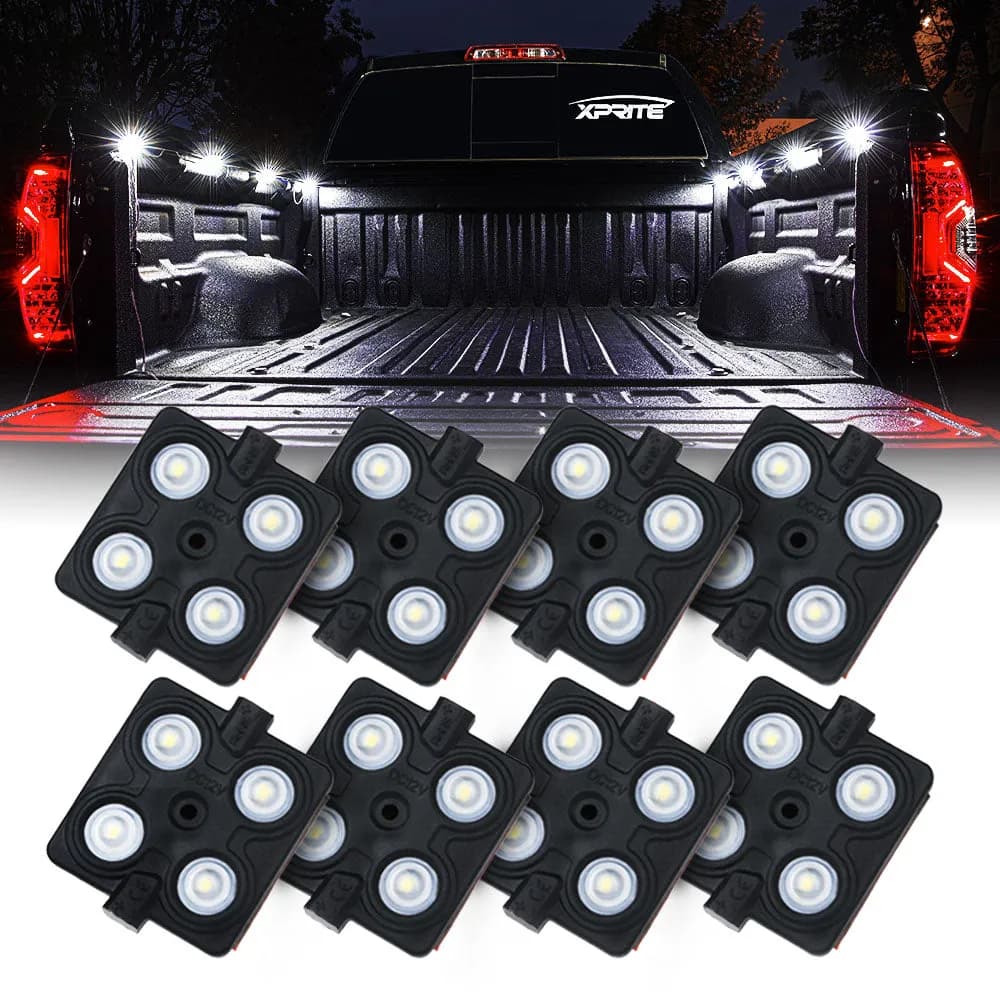 Xprite 8pc Trunk LED Light Pod Set For Car Truck Interior Exterior Ambient Lighting Kit