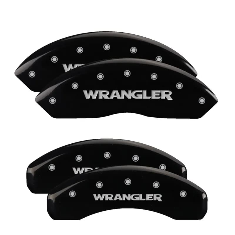 Set of 4 Caliper Covers Engraved Front And Rear Wrangler JL Bry Brake Code Black Finish Silver Characters 2018-2024 Jeep Wrangler JL Bry Brake Code Mgp Caliper Covers