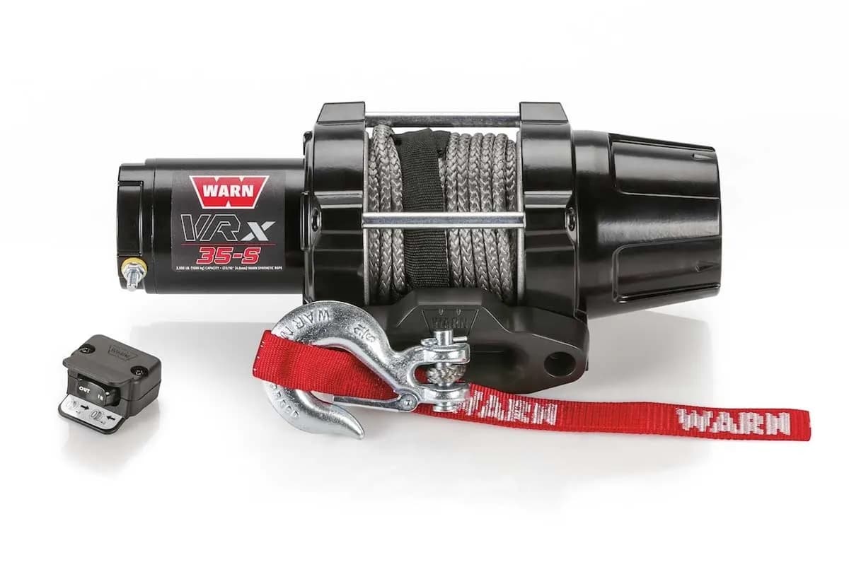 WARN - Vehicle Mounted; ATVs and Side By Sides; Waterproof; 12 Volt; 3500 Pound Line Pull Capacity; 50 Foot x 3/16 Inch Synthetic Rope; Black Hawse Fairlead;