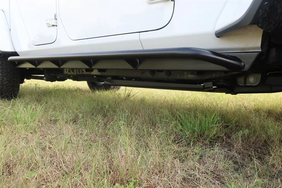 Rock Hard 4x4 Patriot Series Tube Slider Rocker Guards - Angled Up - JT