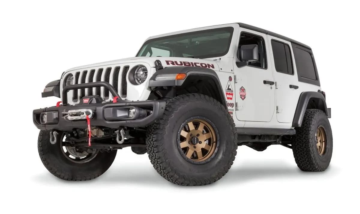 WARN - This low-height "stinger" bolts to the factory steel bumper on a Jeep Wrangler JL or Gladiator JT. The 2-in diameter tube provides a rugged style and