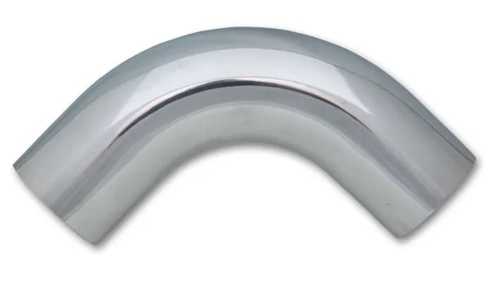90 Degree Aluminum Bend; 2.5 in. O.D.; 3.75 in. Centerline Radius; 3.25 in. Leg Length From Targent; 1.7MM Wall Thickness; 6063 Aluminum; Polished;