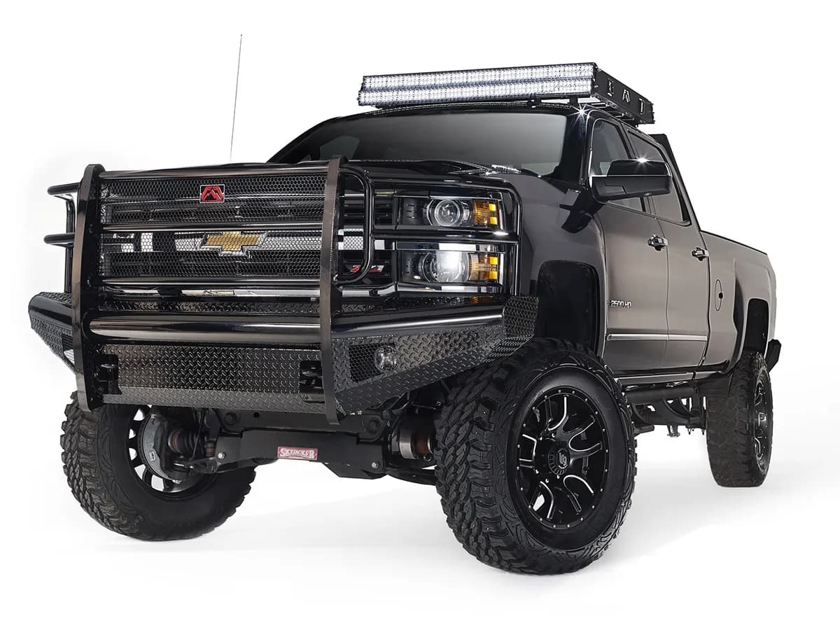 Black Steel Front Ranch Bumper; 2 Stage Black Powder Coated; w/Full Grill Guard; Incl. Light Cut-Outs;