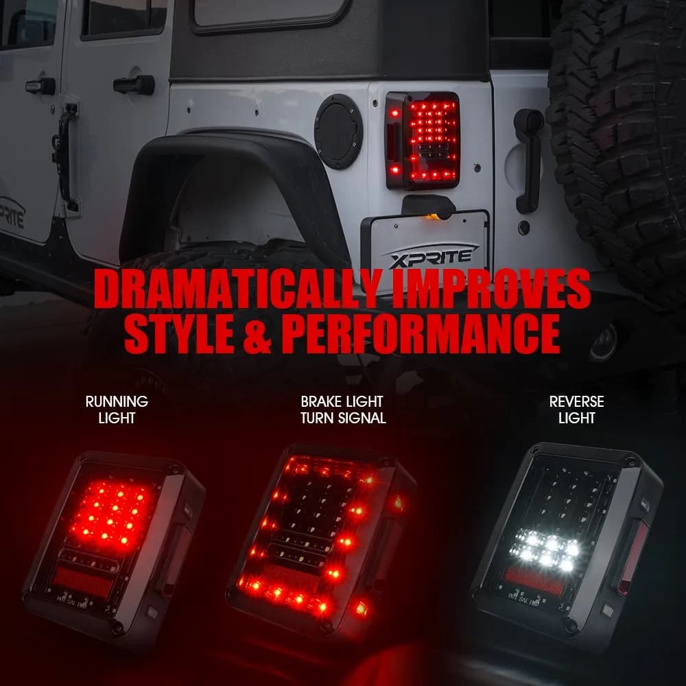 Xprite LED Tail Lights for Jeep Wrangler JK JKU 2007-2018 – Smoked Plug & Play Brake, Turn Signal | Bold Series