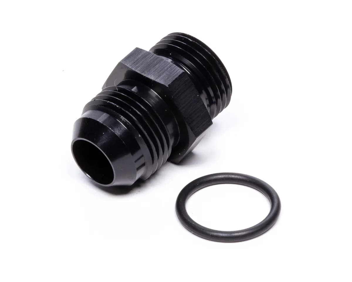 Male AN to Male ORB Straight Adapter Fitting; -10AN; -10AN ORB; 6061 Aluminum; Black Anodized; w/O-Ring;