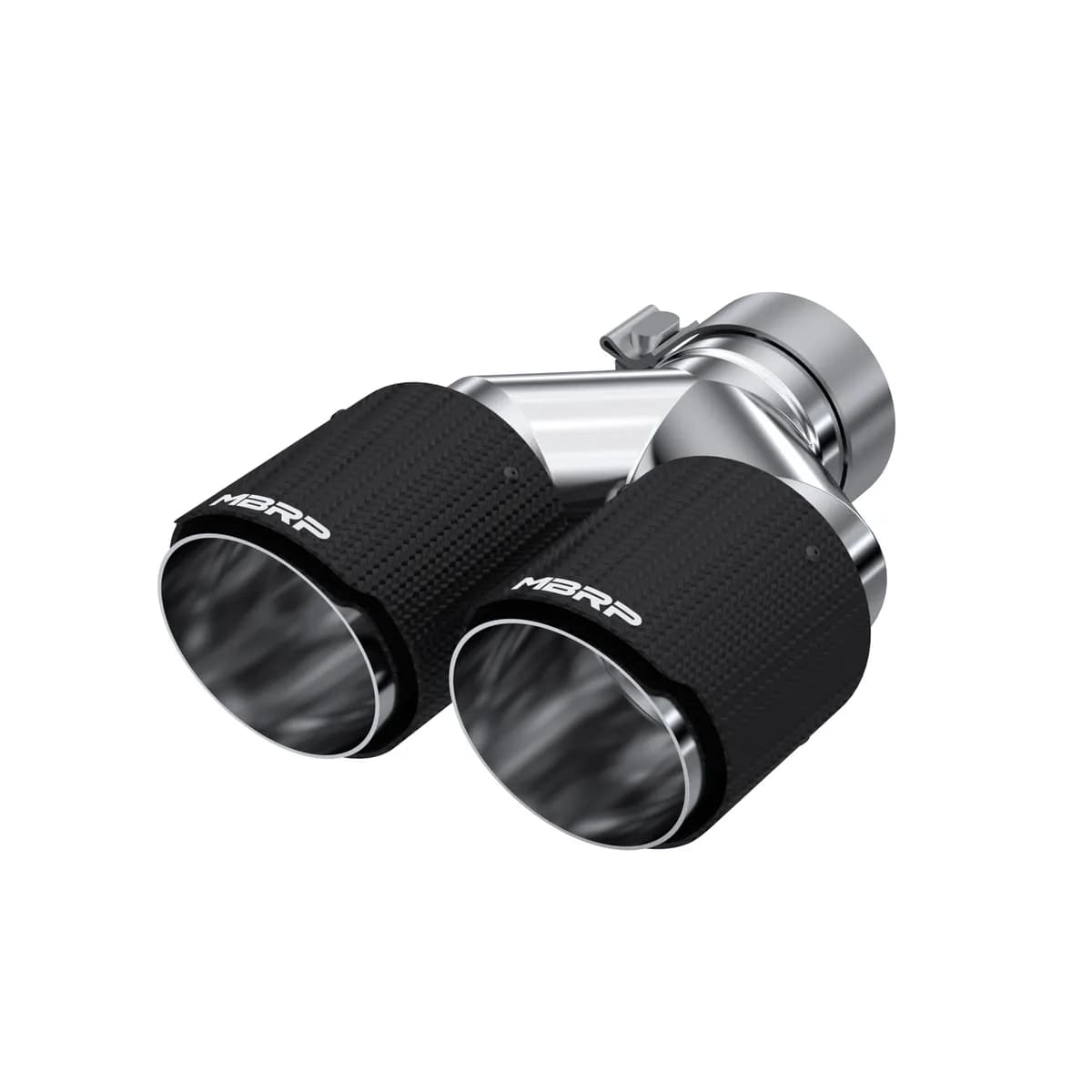 Carbon Fiber Exhaust Tip; 3 in. Inlet Diameter; 4 in. Outlet Diameter; Left Tip 9.87 in. Length; Right Tip 9.37 in. Length; Dual Out; Carbon Fiber Finish;