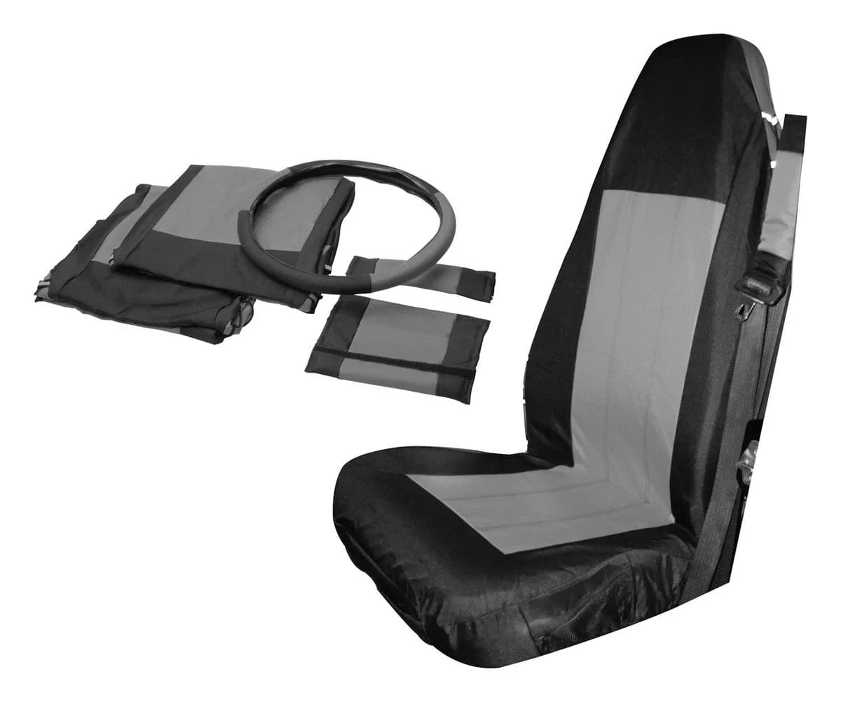 1987-1995 Wrangler YJ Black & Gray - Includes: 2 Front Black/Gray Polycanvas Seat Covers 2 Seat Belt Pads and a Steering Wheel Cover 1997-2002 Wrangler TJ Black & Gray - Includes: 2 Front Black/Gray Polycanvas Seat Covers 2 Seat Belt Pads and a Steerin