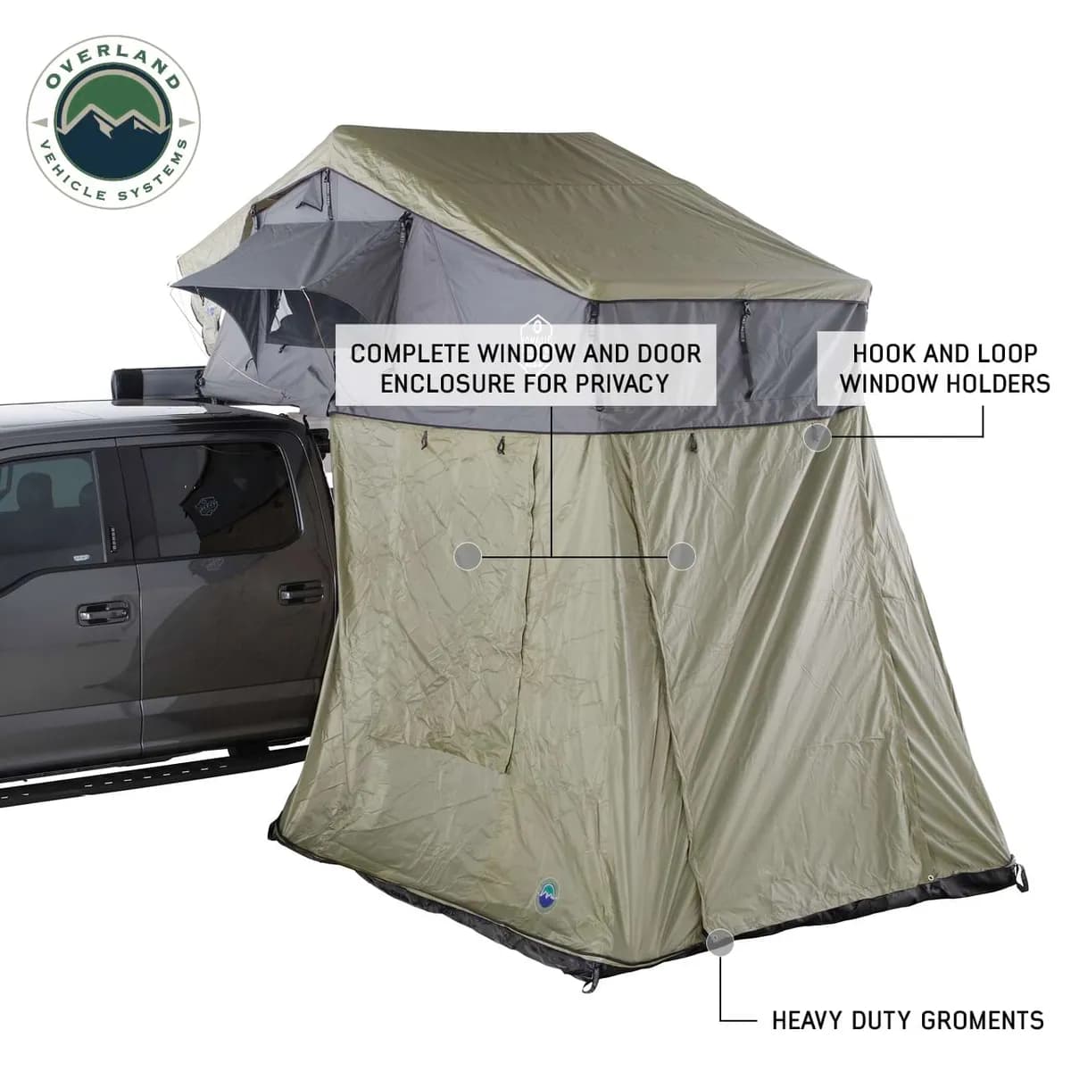 Overland Vehicle Systems Nomadic 2 Roof Top Tent Annex Green Base with Black Floor & Travel Cover