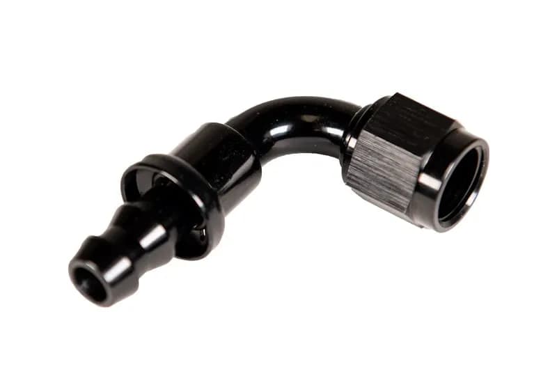Fleece Performance -8AN 90 Degree to Hose Barb Black Anodized Fitting