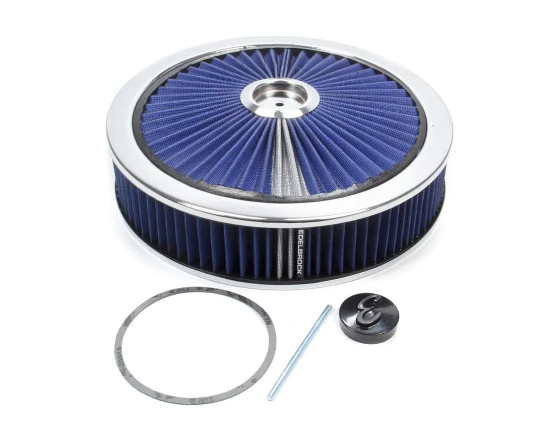 Edelbrock 43661 Pro-Flo Chrome Round 14 Air Cleaner - 3 Pro-Flo Element (Blue)