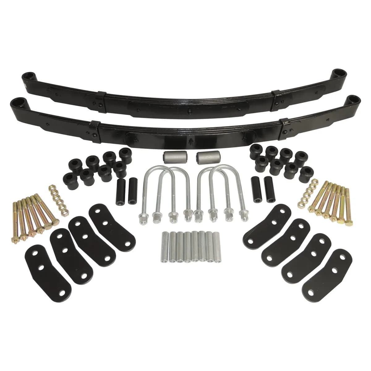 Black Leaf Spring Kit Front Leaf Spring Kit;includes Heavy Duty Front Leaf Springs, Pivot Bushings, U-Bolts, And a Set of 4 rt Off-Road Shackles;designed to Lift The Vehicle 1-1.5"