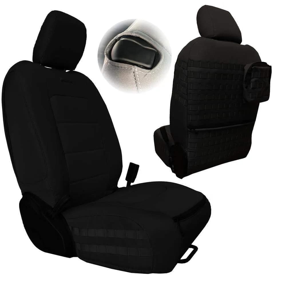 Front Tactical Seat Covers for Jeep® Wrangler JL 2018+ 2 Door ONLY Bartact w/ MOLLE - black / black / Same as insert Color