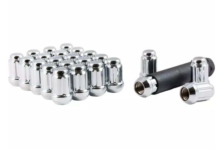 Small Diam Spline Acorn Lug Nuts 3/4&13/16 Key 1/2-20 Chr Set of 24 K6CS-0012GR