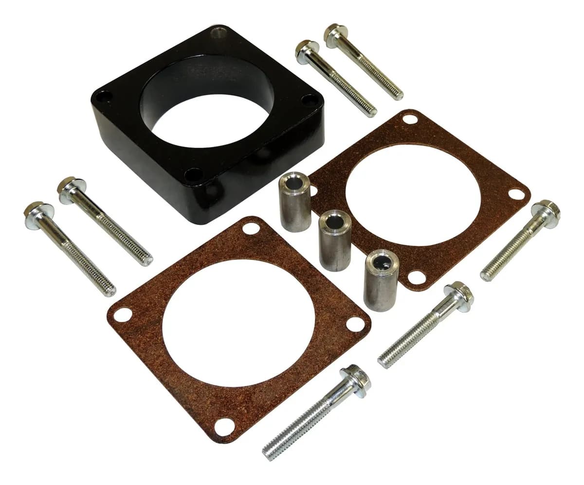 Throttle Body Spacer Kit 1997-2002 TJ Wrangler w/ 2.5L Engine; 1997-2006 TJ Wrangler w/ 4.0L Engine; 1991-1995 YJ Wrangler w/ 2.5L, 4.0L Engines; 1991-2000 XJ Cherokee w/ 2.5L Engine; 1991-2001 XJ Cherokee w/ 4.0L Engine; 1991-1992 MJ Comanche w/ 2.5