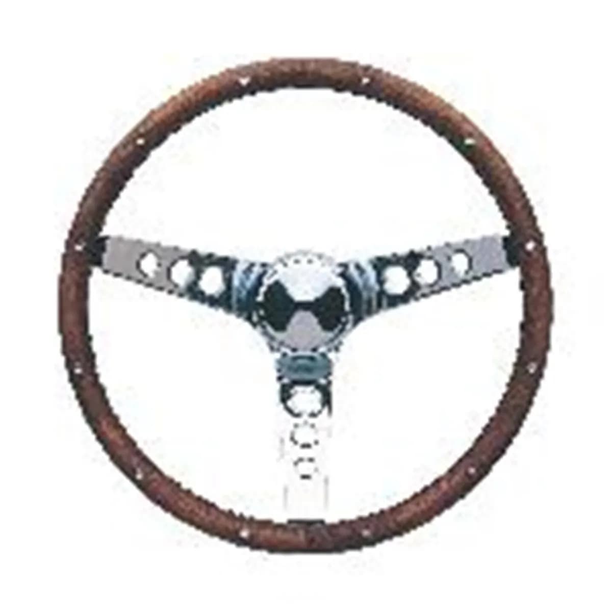Classic Wood Steering Wheel; 13 1/2 in. Diameter; 3 3/4 in. Dish; Walnut Finish w/Anodized Aluminum Rivets; Chrome 3-Spoke Design;