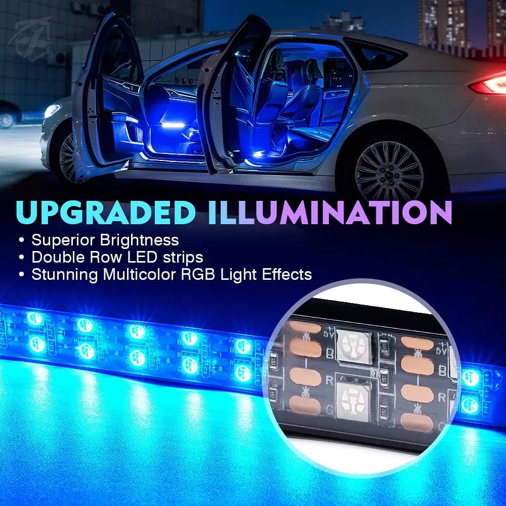 Xprite 4PC Celestial Series Double Row RGB LED Interior Car Light Set - Bluetooth and Remote Control