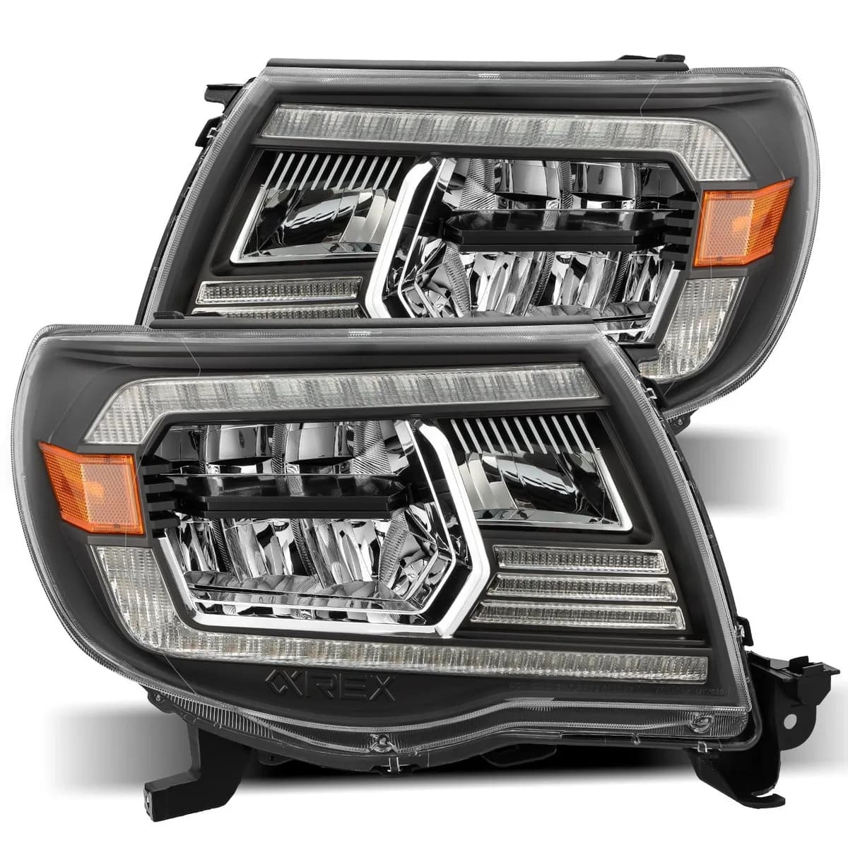 Crystal Headlights Plank Style Design Black w Activation Light and DRL Toyota Tacoma 2005-2011