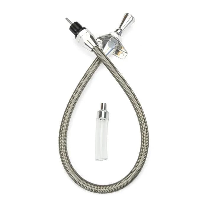 Hi-Tech Flexible Braided Transmission Dipstick; 24 in.; Firewall Mount; Incl. Flexible Inner Dipstick/Funnel Adapter/Braided Stainless Outer Housing; Stainless Steel Finish;