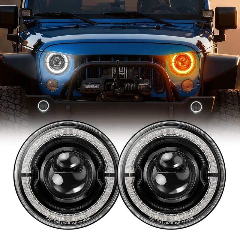 "dot Certified 7"" 80w LED Halo Headlights With DRL & Turn Signals For Jeep Wrangler JK Tj"