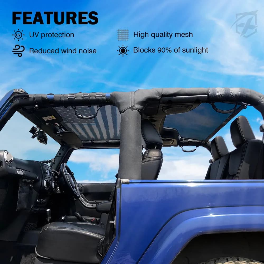 Xprite Jeep Wrangler JKU Bikini Mesh Sunshade Top 2007 to 2018 4 Door UV Protection Mesh Roof Shade for Jeep