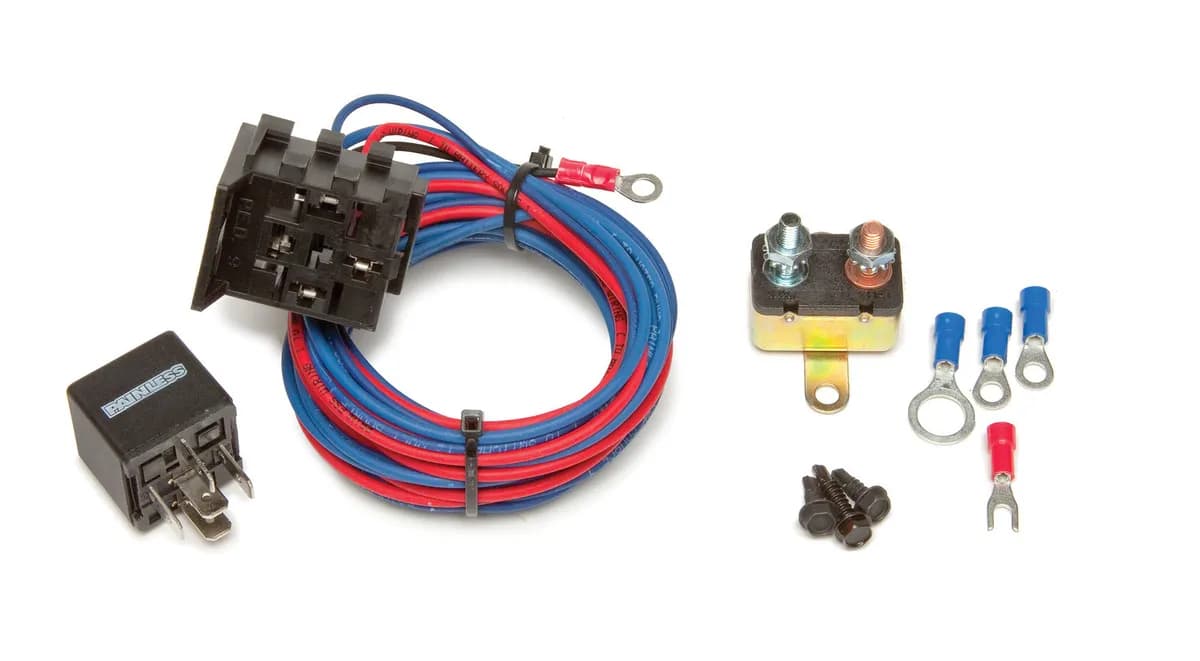 Electric Water Pump Relay; Incl. 30 Amp Relay/30 Amp Breaker/Relay Base w/Wire Harness/Terminals/Mounting Hardware;