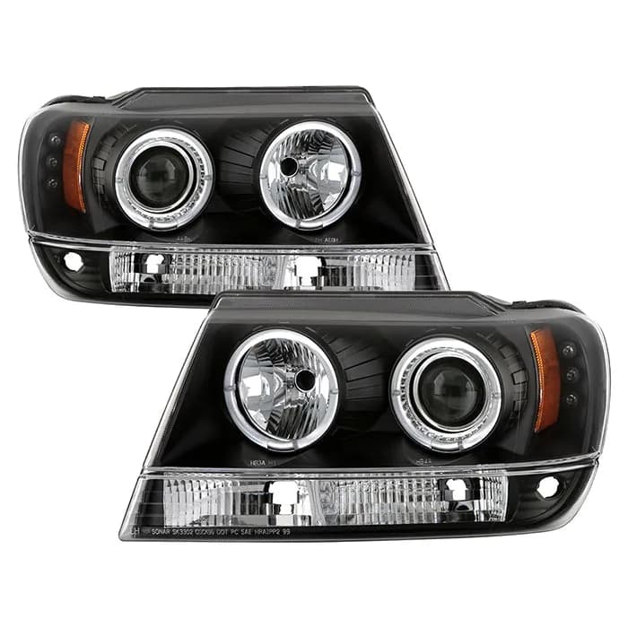 ( Spyder Signature ) Jeep Grand Cherokee 99-04 Projector Headlights - LED Halo - LED ( Replaceable LEDs ) - Black - High 9005 (Not Included) - Low 9006 (Not Included) - 1999 / Jeep / Grand Cherokee
