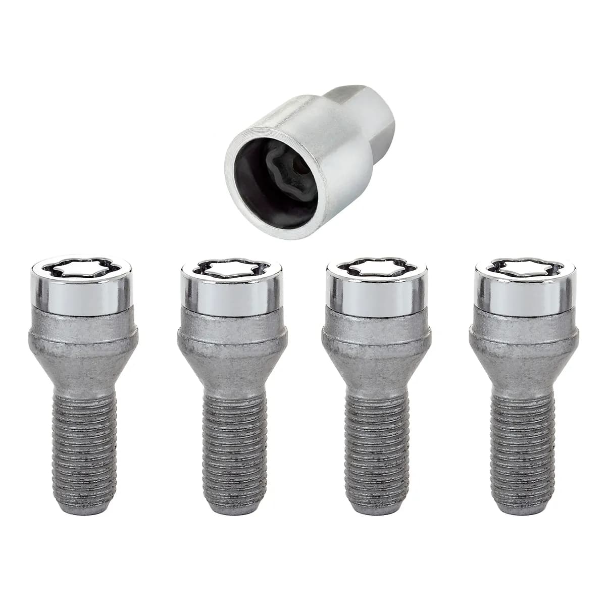 Wheel Lock Set M14x1.5 Bolt Cone Seat 17mm Hex 27.5mm Shank Chrome