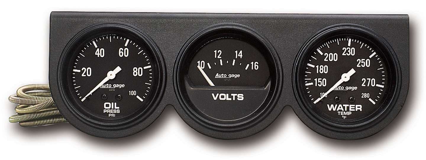 AutoMeter Autometer 2398 Gauge Console, Oilp/Wtmp/Volt, 2 5/8, 100psi/280?f/16v, Blk Dial, Blk Bzl, ag
