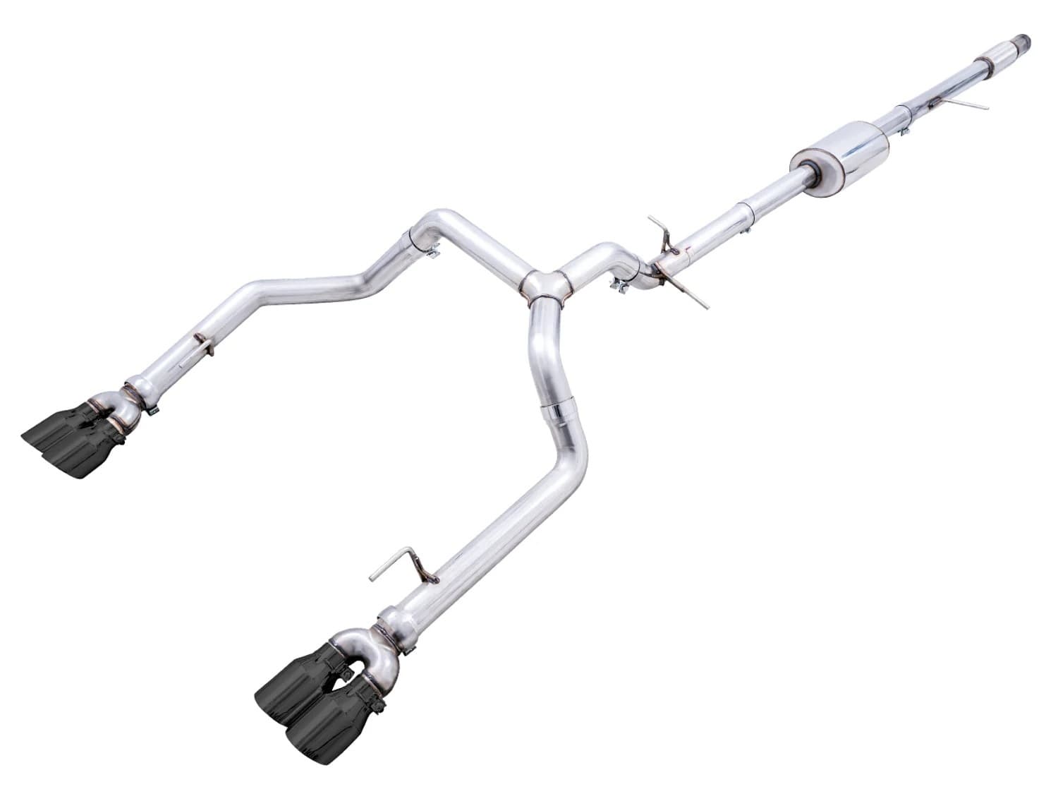 AWE 0FG Catback Split Rear Exit Exhaust for 4th Gen Silverado/Sierra 1500 5.3L (With Bumper Cutouts) - Quad Diamond Black Tips product image