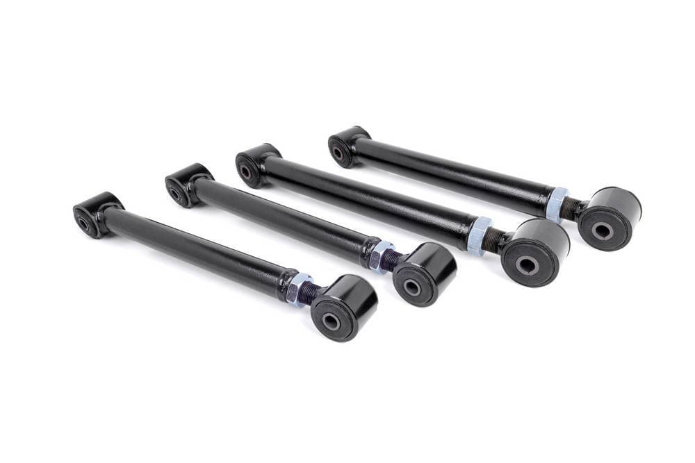 Rough Country Front Adjustable Control Arms, Kit Contents: (2) Upper adjustable control arms, (2) Lower adjustable control arms (4) Flex joints, and hardware