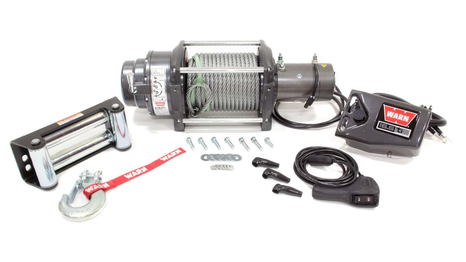 WARN - Vehicle Mounted; Vehicle Recovery Winch; 12 Volt Electric; 16500 Pound Pull Line Capacity; 90 Foot Wire Rope; Roller Fairlead; Wired Remote; Planetary product image