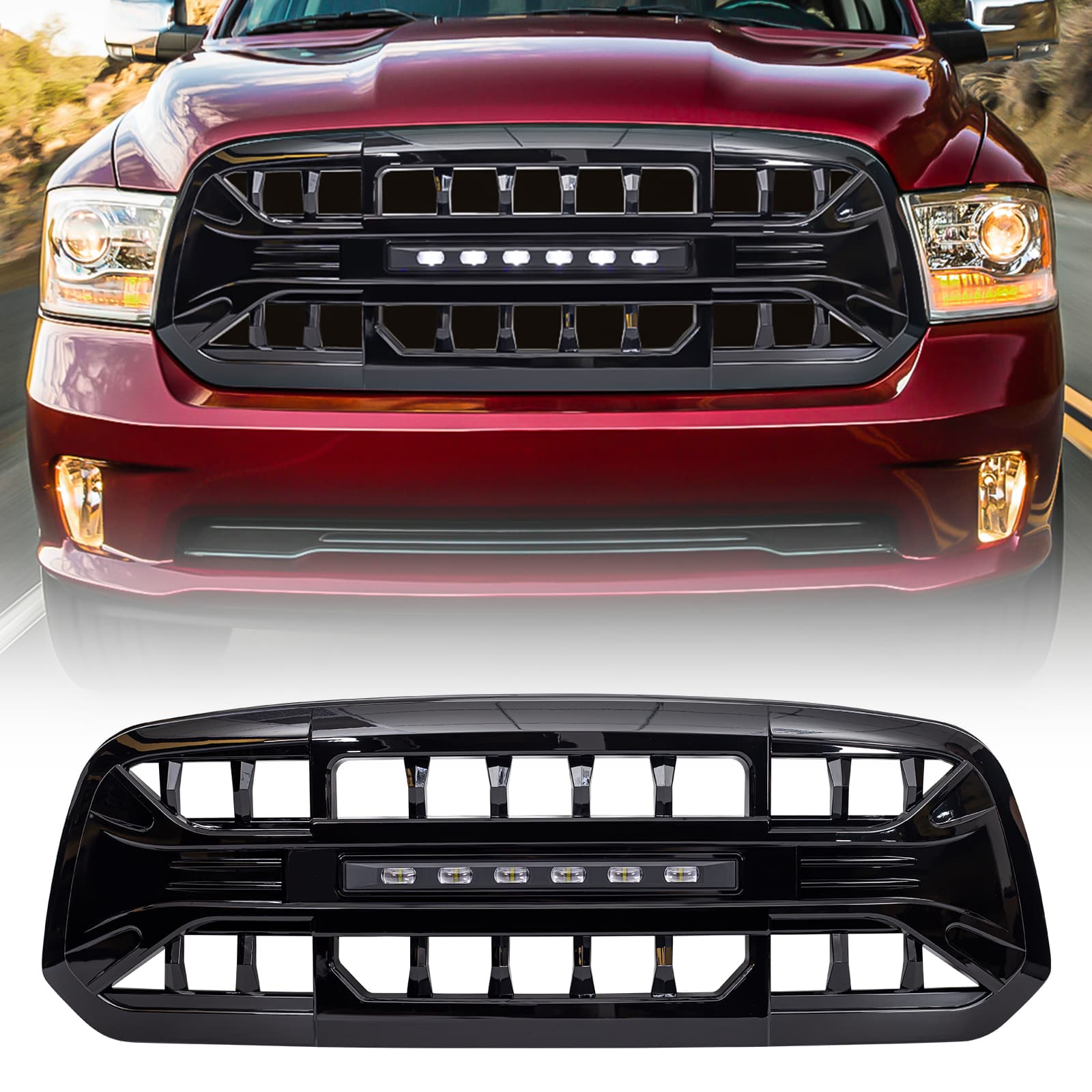 Armor Grille W/ Off-Road Lights - Gloss Black For 2013-2018 Dodge RAM 1500 ( Not Fit Rebel Models ), 2019-2023 Ram 1500 Classic product image