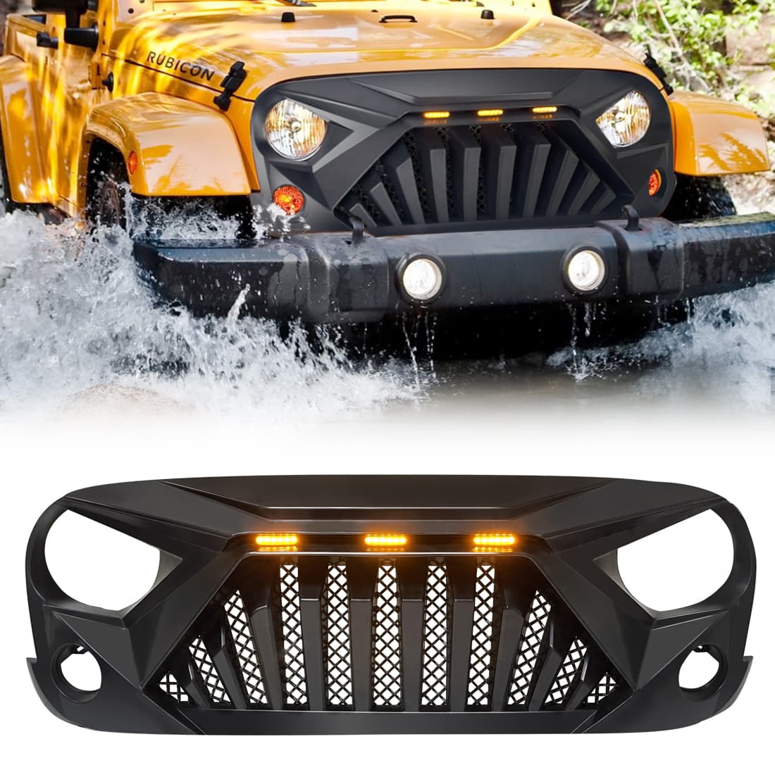 Goliath Grille W/ Amber LED Running Light - Matte Black For 07-18 Jeep Wrangler JK product image