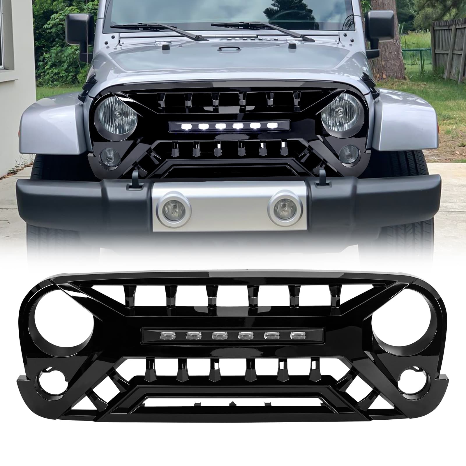 American Modified Amjpaa00135 Armor Grille With Off-Road Lights - Glossy Black product image