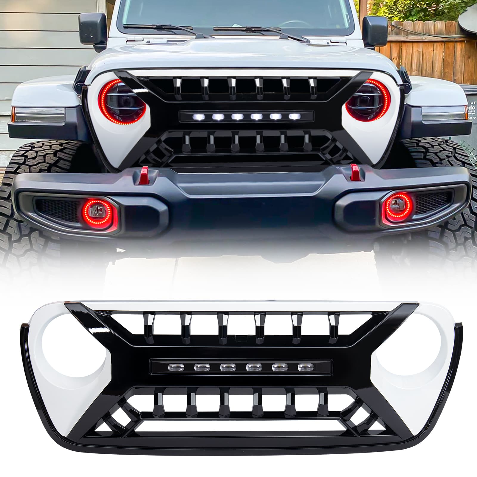 American Modified Amjpca00127 Armor Grille With LED Off-Road Lights - Black And White product image